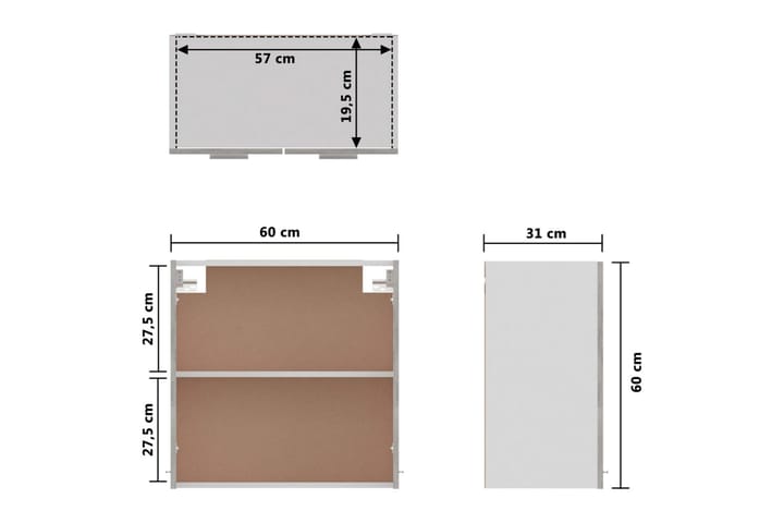 Seinäkaappi betoninharmaa 60x31x60 cm lastulevy - Harmaa - Säilytys - Kaappi - Säilytyskaappi