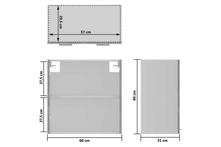 Seinäkaappi lasilla betoninharmaa 60x31x60 cm lastulevy - Harmaa - Säilytys - Kaappi - Säilytyskaappi