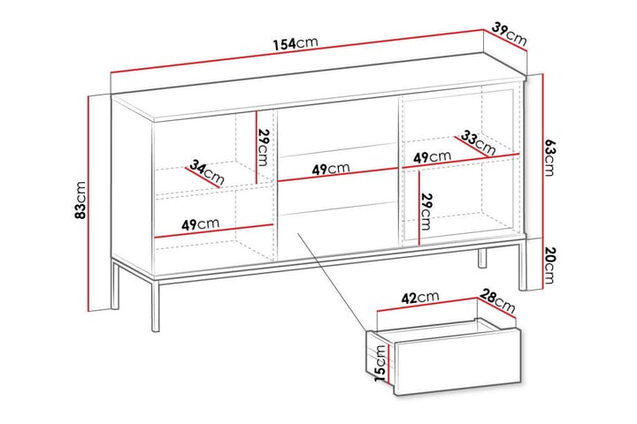 Klinkerville Matala vitriinikaappi – Esittelyvaloilla – Puu – D39xH83xB154 cm - Musta - Säilytys - Kaappi - Vitriini