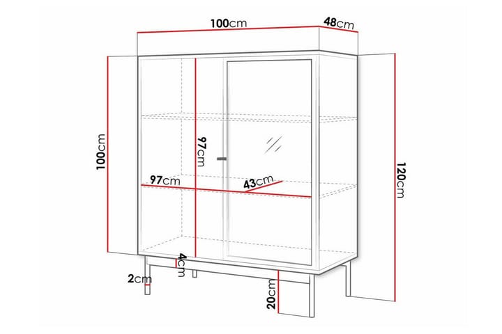 Lasivitriini Kintore 120 cm - Musta - Säilytys - Kaappi - Vitriini