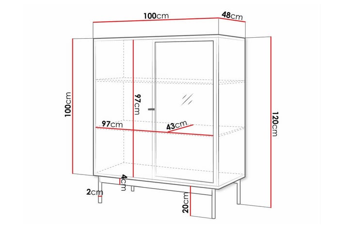 Lasivitriini Kintore 120 cm - Musta - Säilytys - Kaappi - Vitriini