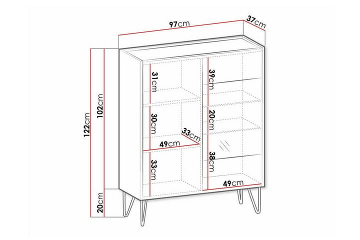 Lasivitriini Klinkerville 122 cm - Grafiitti - Säilytys - Kaappi - Vitriini