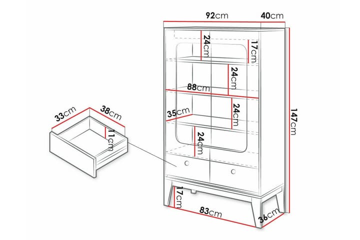 Lasivitriini Rathmore 147 cm - Valkoinen - Säilytys - Kaappi - Vitriini