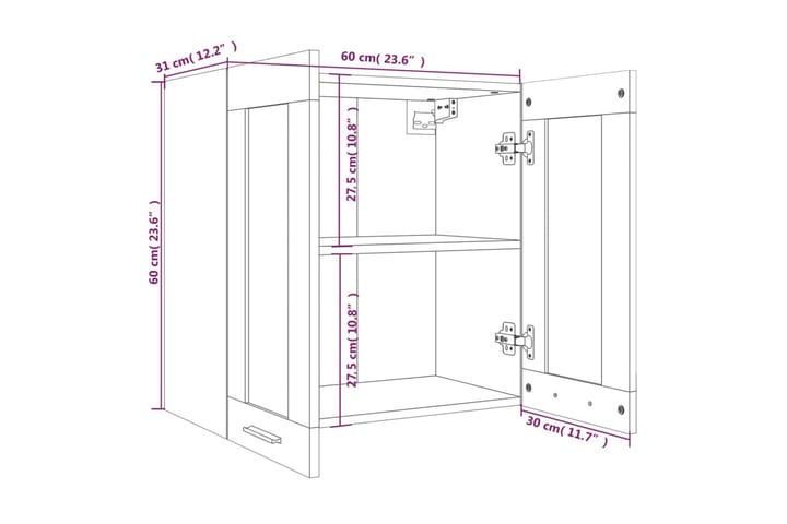 Riippuva lasikaappi harmaa Sonoma 60x31x60 cm tekninen puu - Harmaa - Säilytys - Kaappi - Vitriini