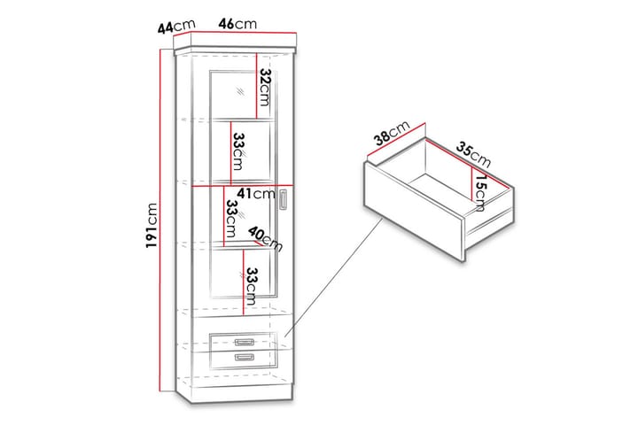 Tadeusz Vitriinikaappi 46x44x190 cm - Säilytys - Kaappi - Vitriini