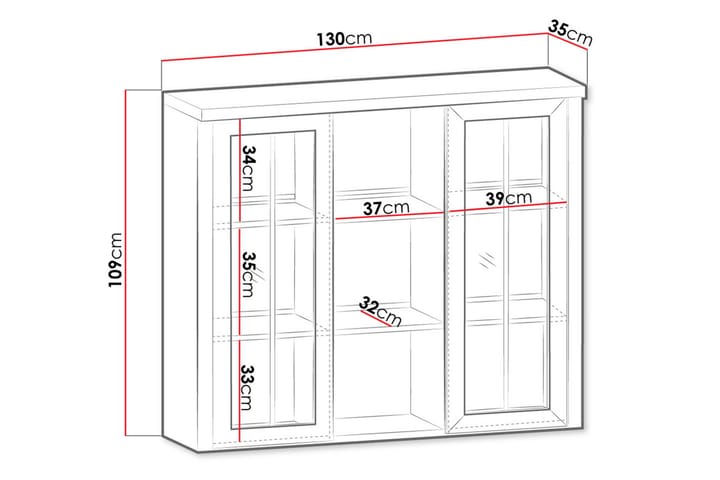 Valkoinenriinikaappi Sederon Valkoinen LED 130 cm - Harmaa - Säilytys - Kaappi - Vitriini