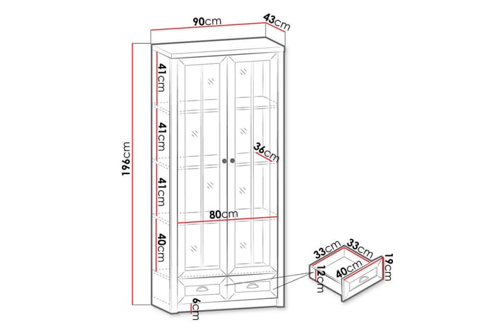 Valkoinenriinikaappi Sederon Valkoinen LED 90 cm - Harmaa - Säilytys - Kaappi - Vitriini