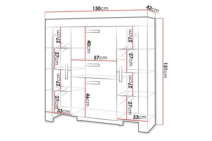 Vitriinikaappi Cezar 130x42x131 cm - Beige/Harmaa - Säilytys - Kaappi - Vitriini