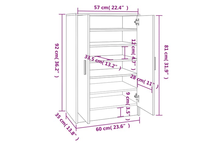 beBasic Kenkäteline ruskea tammi 60x35x92 cm tekninen puu - Ruskea - Säilytys - Kenkäsäilytys