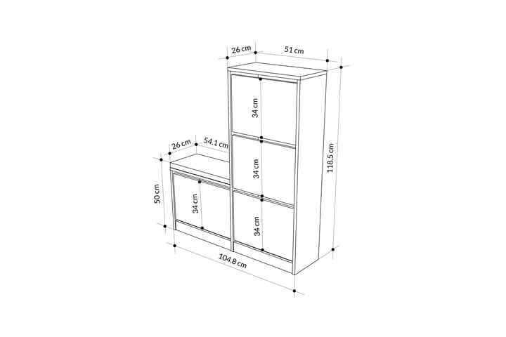 Kenkäkaappi Dude 105 cm - Tammi - Säilytys - Kenkäsäilytys - Kenkäkaappi