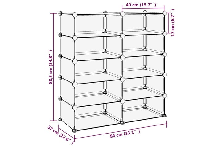 Kenkäteline läpinäkyvä 84x32x88,5 cm PP - Läpinäkyvä - Säilytys - Kenkäsäilytys - Kenkäteline & kenkähylly