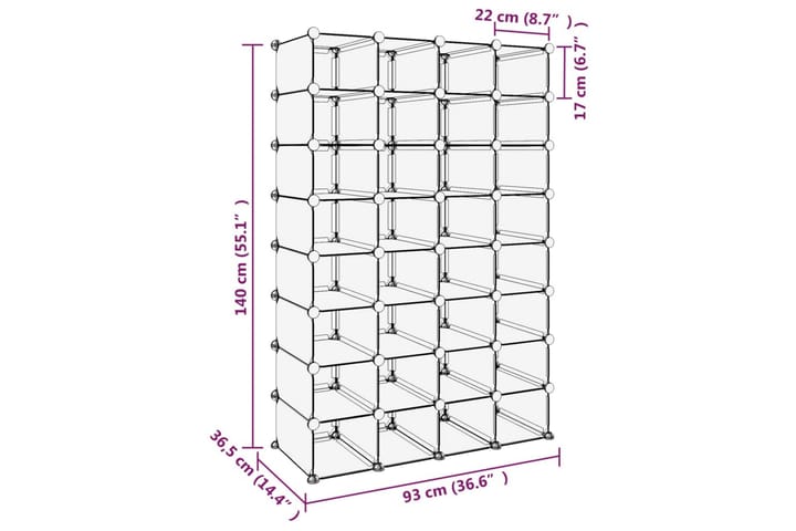 Kenkäteline läpinäkyvä 93x36,5x140 cm PP - Läpinäkyvä - Säilytys - Kenkäsäilytys - Kenkäteline & kenkähylly