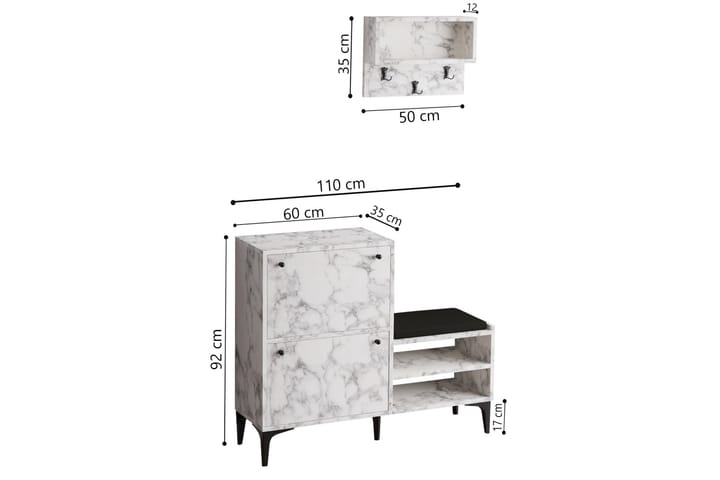 Tervate Kenkäkaappi 110 cm - Valkoinen Marmori - Säilytys - Kenkäsäilytys