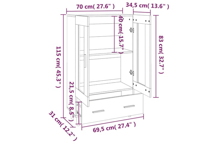 beBasic Kaappi Sonoma-tammi 70x31x115 cm tekninen puu - Ruskea - Säilytys - Säilytyskalusteet - Senkki