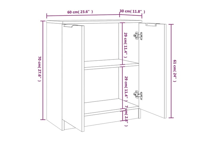 beBasic Senkit 2 kpl harmaa Sonoma 60x30x70 cm tekninen puu - Harmaa - Säilytys - Säilytyskalusteet - Senkki