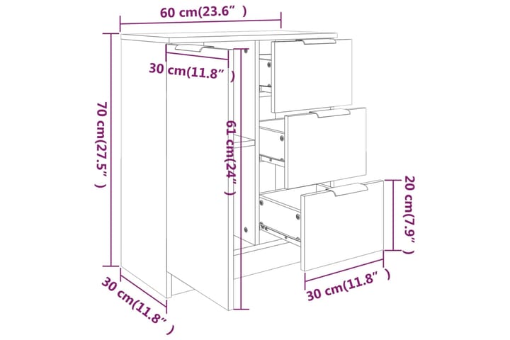 beBasic Senkit 2 kpl harmaa Sonoma 60x30x70 cm tekninen puu - Harmaa - Säilytys - Säilytyskalusteet - Senkki