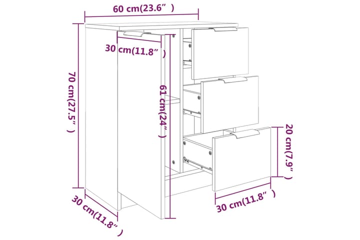 beBasic Senkit 2 kpl ruskea tammi 60x30x70 cm tekninen puu - Ruskea - Säilytys - Säilytyskalusteet - Senkki