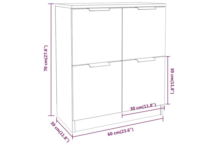 beBasic Senkit 2 kpl savutammi 60x30x70 cm tekninen puu - Ruskea - Senkki