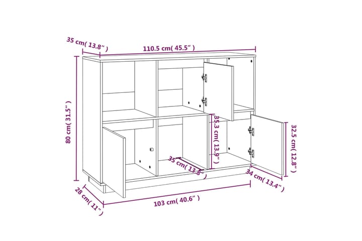 beBasic Senkki 110,5x35x80 cm täysi mänty - Ruskea - Säilytys - Säilytyskalusteet - Senkki