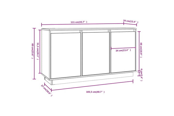 beBasic Senkki 111x34x60 cm täysi mänty - Ruskea - Säilytys - Säilytyskalusteet - Senkki