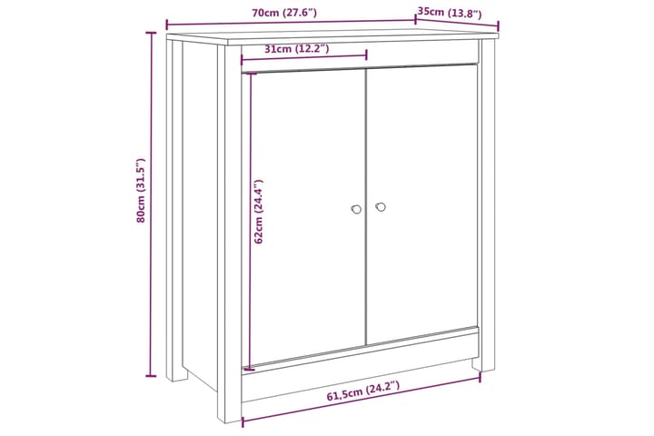 beBasic Senkki 70x35x80 cm täysi mänty - Ruskea - Säilytys - Säilytyskalusteet - Senkki