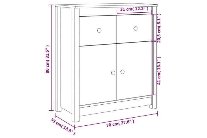 beBasic Senkki 70x35x80 cm täysi mänty - Ruskea - Säilytys - Säilytyskalusteet - Senkki