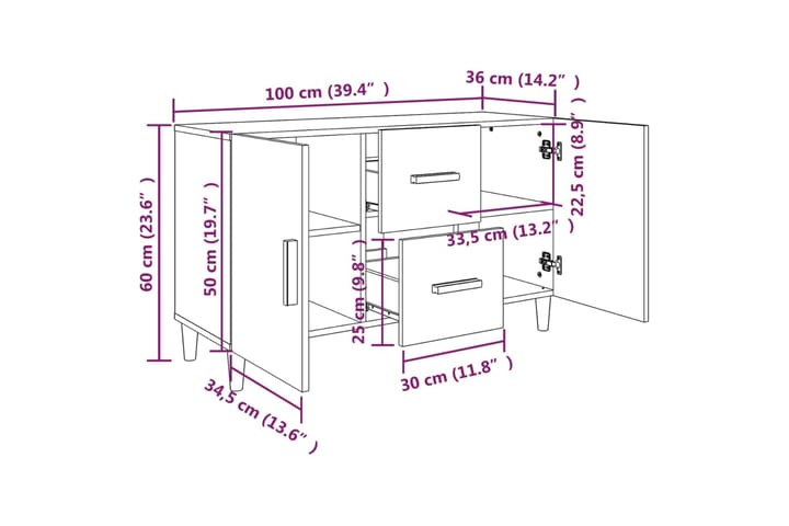 beBasic Senkki betoninharmaa 100x36x60 cm tekninen puu - Harmaa - Senkki