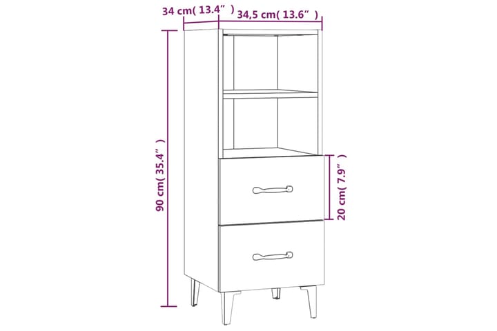 beBasic Senkki betoninharmaa 34,5x34x90 cm tekninen puu - Harmaa - Säilytys - Säilytyskalusteet - Senkki