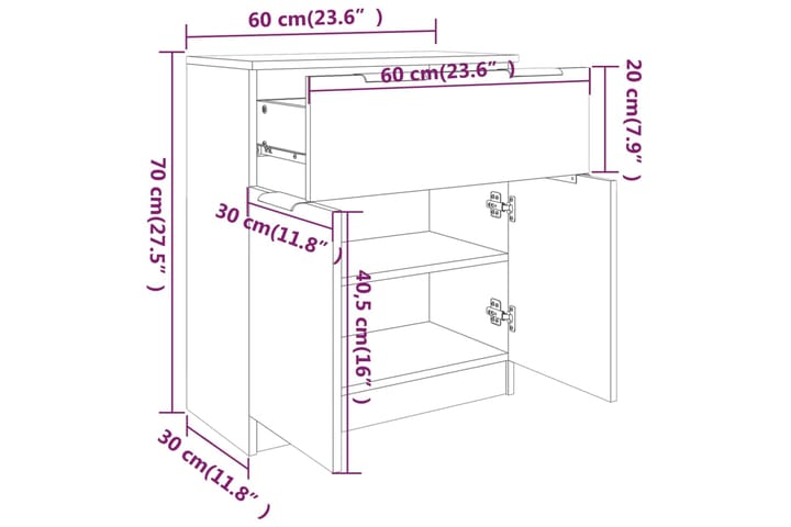 beBasic Senkki betoninharmaa 60x30x70 cm tekninen puu - Harmaa - Säilytys - Säilytyskalusteet - Senkki