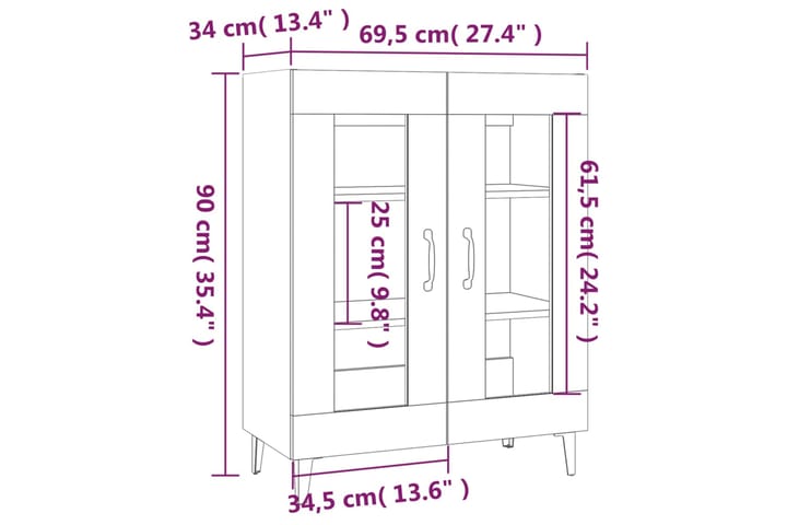 beBasic Senkki betoninharmaa 69,5x34x90 cm tekninen puu - Harmaa - Säilytys - Säilytyskalusteet - Senkki