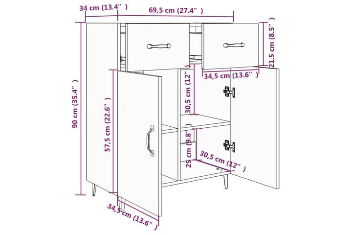 beBasic Senkki betoninharmaa 69,5x34x90 cm tekninen puu - Harmaa - Säilytys - Säilytyskalusteet - Senkki