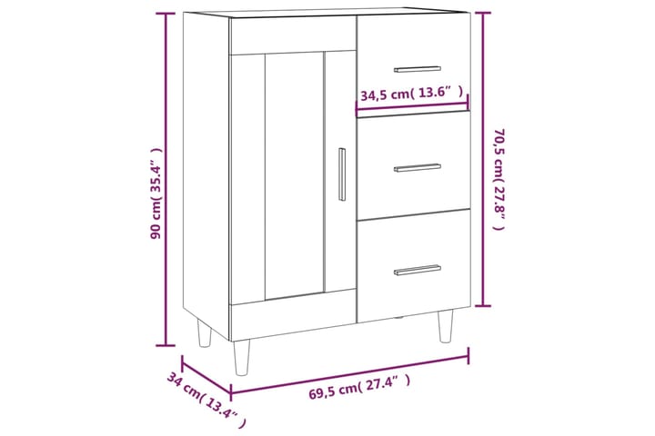 beBasic Senkki betoninharmaa 69,5x34x90 cm tekninen puu - Harmaa - Säilytys - Säilytyskalusteet - Senkki