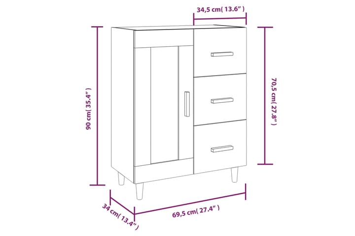 beBasic Senkki betoninharmaa 69,5x34x90 cm tekninen puu - Harmaa - Säilytys - Säilytyskalusteet - Senkki