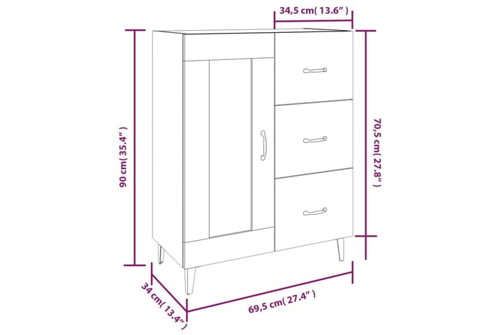 beBasic Senkki betoninharmaa 69,5x34x90 cm tekninen puu - Harmaa - Säilytys - Säilytyskalusteet - Senkki