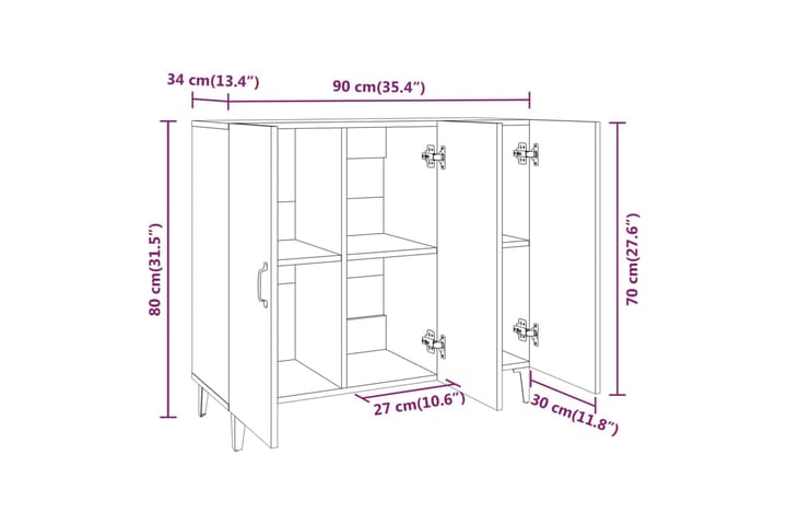 beBasic Senkki betoninharmaa 90x34x80 cm tekninen puu - Harmaa - Säilytys - Säilytyskalusteet - Senkki