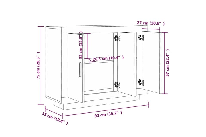 beBasic Senkki betoninharmaa 92x35x75 cm tekninen puu - Harmaa - Senkki