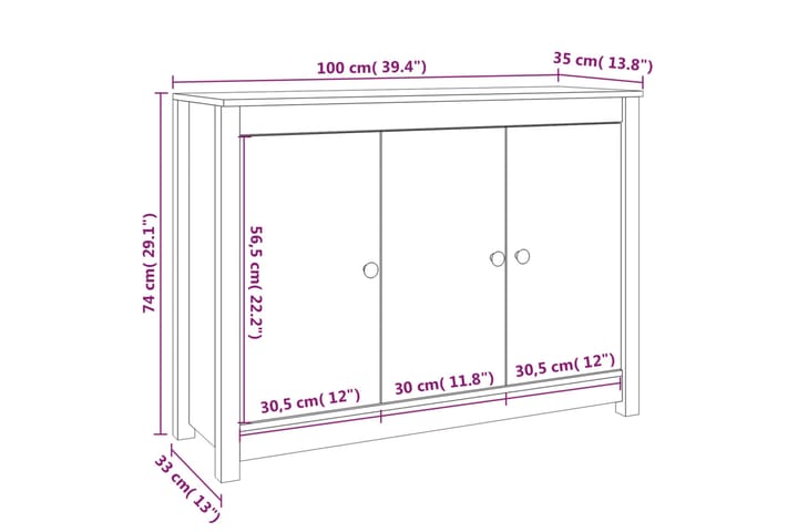 beBasic Senkki harmaa 100x35x74 cm täysi mänty - Harmaa - Säilytys - Säilytyskalusteet - Senkki