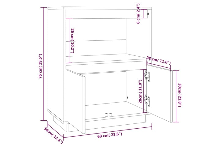 beBasic Senkki harmaa 60x34x75 cm täysi mänty - Harmaa - Senkki