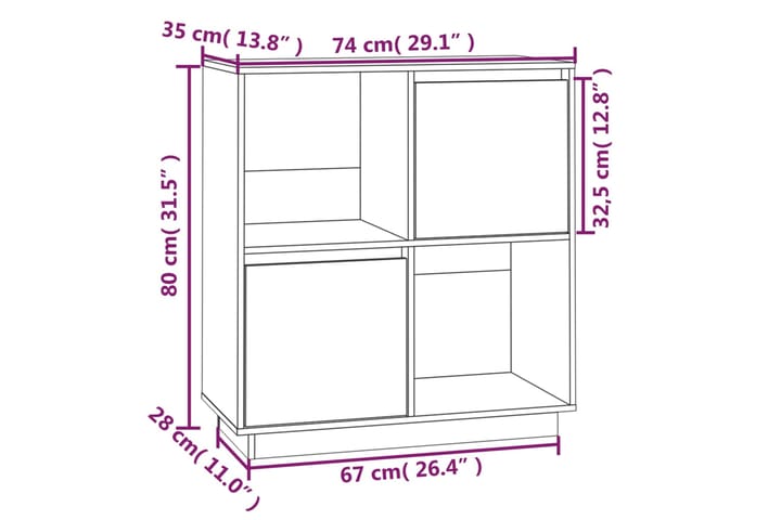 beBasic Senkki harmaa 74x35x80 cm täysi mänty - Harmaa - Säilytys - Säilytyskalusteet - Senkki