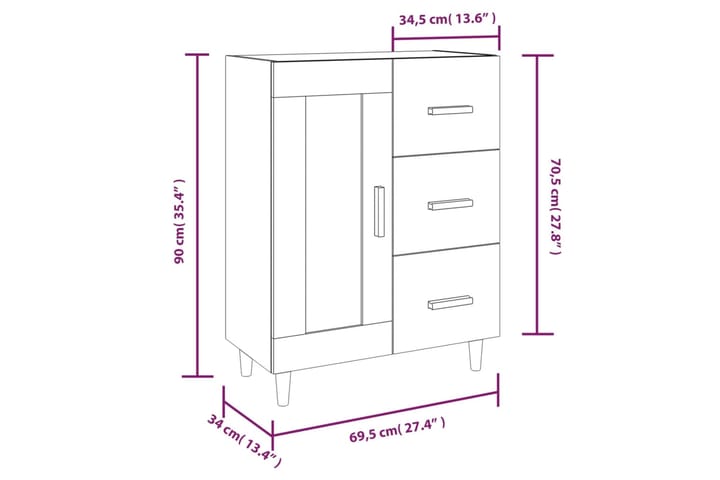 beBasic Senkki harmaa Sonoma 69,5x34x90 cm tekninen puu - Harmaa - Säilytys - Säilytyskalusteet - Senkki