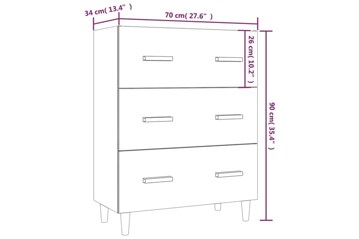 beBasic Senkki harmaa Sonoma 70x34x90 cm tekninen puu - Harmaa - Säilytys - Säilytyskalusteet - Senkki