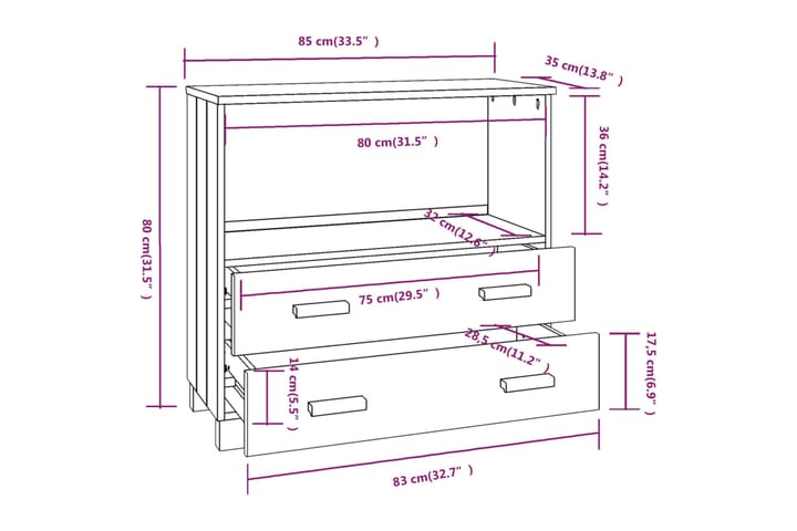 beBasic Senkki hunajanruskea 85x35x80 cm täysi mänty - Ruskea - Säilytys - Säilytyskalusteet - Senkki