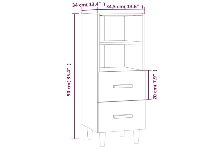 beBasic Senkki ruskea tammi 34,5x34x90 cm tekninen puu - Ruskea - Säilytys - Säilytyskalusteet - Senkki