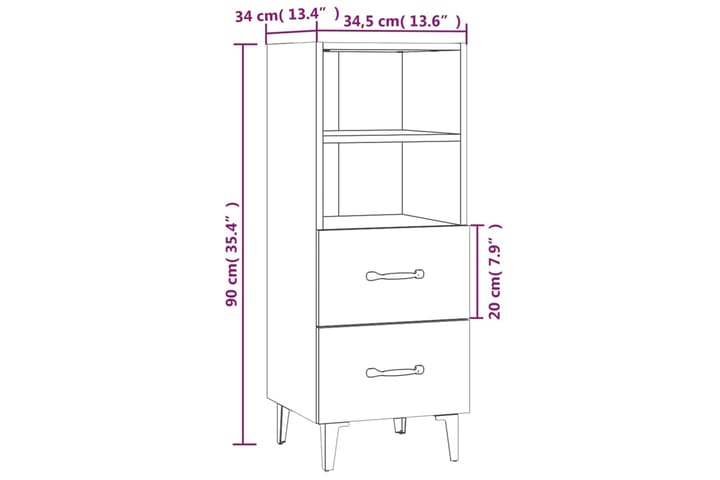 beBasic Senkki ruskea tammi 34,5x34x90 cm tekninen puu - Ruskea - Säilytys - Säilytyskalusteet - Senkki