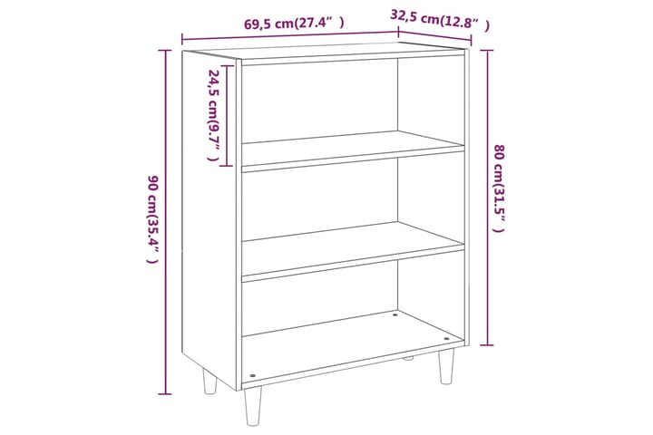 beBasic Senkki ruskea tammi 69,5x32,5x90 cm tekninen puu - Ruskea - Säilytys - Säilytyskalusteet - Senkki