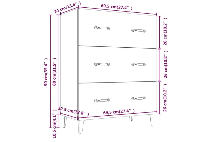 beBasic Senkki ruskea tammi 69,5x34x90 cm tekninen puu - Ruskea - Säilytys - Säilytyskalusteet - Senkki