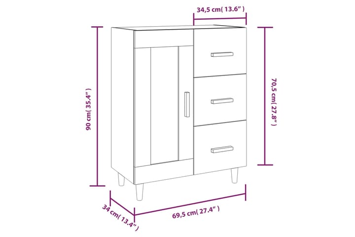 beBasic Senkki ruskea tammi 69,5x34x90 cm tekninen puu - Ruskea - Säilytys - Säilytyskalusteet - Senkki