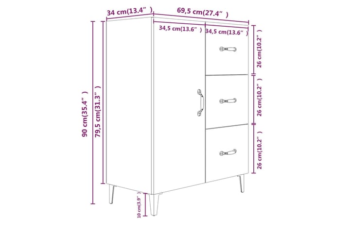 beBasic Senkki savutammi 69,5x34x90 cm tekninen puu - Ruskea - Säilytys - Säilytyskalusteet - Senkki