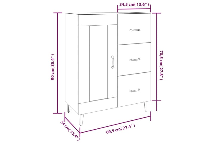 beBasic Senkki savutammi 69,5x34x90 cm tekninen puu - Ruskea - Säilytys - Säilytyskalusteet - Senkki