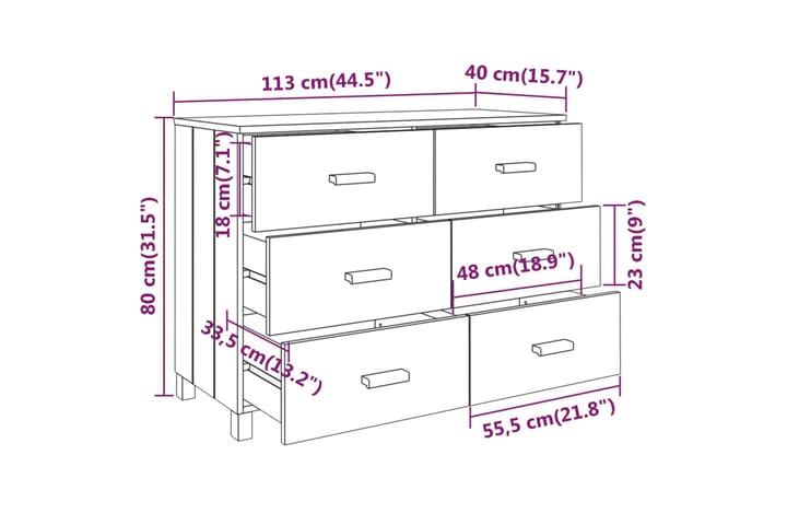 beBasic Senkki tummanharmaa 113x40x80 cm täysi mänty - Harmaa - Säilytys - Säilytyskalusteet - Senkki